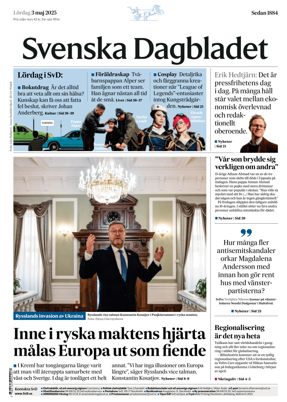Prima-pagina-Svenska Dagbladet-edizione-di-oggi-20250503